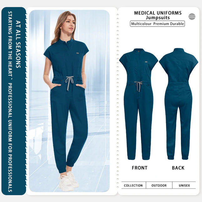 Wholesale Medical Nurse Uniforms Beauty Overalls Scrub Uniform Women Short Sleeve Jumpsuit Medical Hospital Clothing with Pocket
