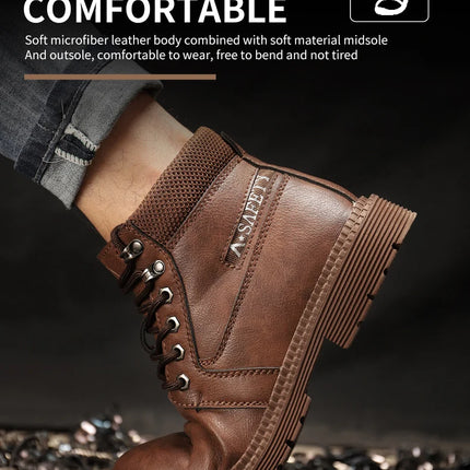 Leather Men Work Safety Shoes Anti-smashing Steel Toe Cap Working Boots Construction Indestructible Work Sneakers Men Shoes