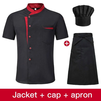 Short Sleeve Chef Jacket Set Hotel Kitchen Work Uniform Cook Restaurant Cooking Shirts+Hat+Apron-KarWorkwear