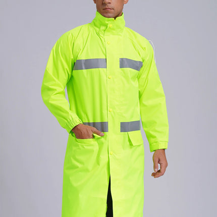 Adult Solid Color Raincoat Long Sleeve Hooded Reflective Stripe Jacket Traffic Office/Firefighter Work Uniform Emergency Poncho-KarWorkwear