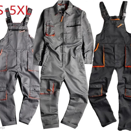 Men Long Sleeve Cargo Overalls Bib Pants Zipper Pockets Rompers Jumpsuit Fashion Labor Casual Coveralls Plus Size S-4xl