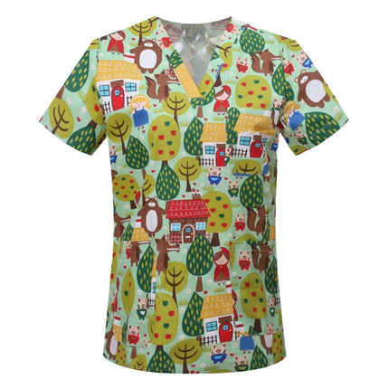 Pet Clinic Vet Work Uniforms Women Nurse Accessories Animal Printed Hospital Doctor Nursing T-Shirt Medical Scrubs Clothes Tops-KarWorkwear