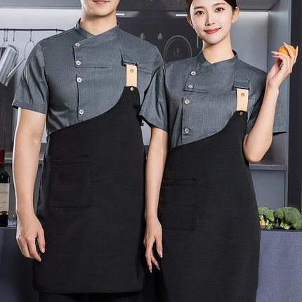 black chef uniform Chef Jacket Short Sleeve Cook Coat Chef T-shirt Baker Work Uniform Waiter Restaurant Hotel Clothes women Logo-KarWorkwear