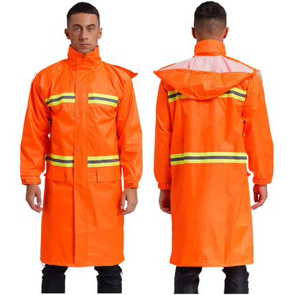 Adult Solid Color Raincoat Long Sleeve Hooded Reflective Stripe Jacket Traffic Office/Firefighter Work Uniform Emergency Poncho-KarWorkwear