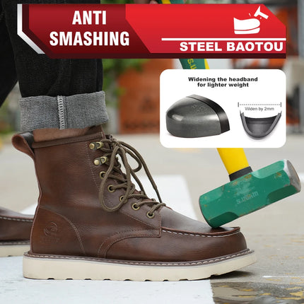 High quality leather boots Men Work Boots Waterproof Safety Shoes Men Autumn winter boots Steel toe shoes Puncture-Proof Boots