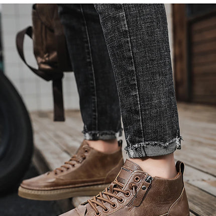 Men's boots four seasonal outdoor workwear boots male casual boots fashion soft sole comfortable leather sports boots men's shoe