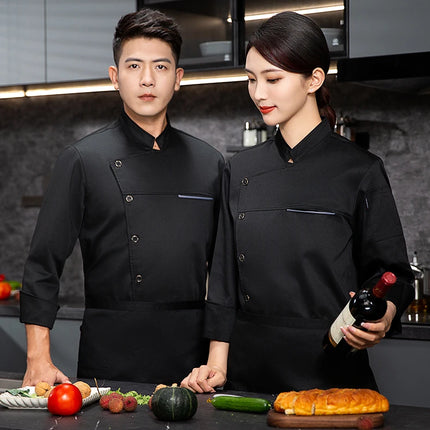 Men chef jacket with apron Long Sleeve Chef uniform Restaurant Cook Coat Chef T-shirt Work Uniform Hotel Clothes Logo women-KarWorkwear