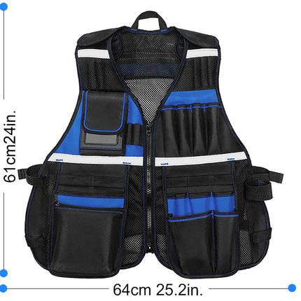 Workwear Allround Work Tool Vest Safety Vest with Multi-pockets and Zipper Heavy Duty Tool Vest for Electricians