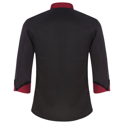 Unisex Mens Womens Chef Jacket Long Sleeve Contrast Color Coat Restaurant Kitchen Cooking Apparel Work Wear Uniform with Hat-KarWorkwear