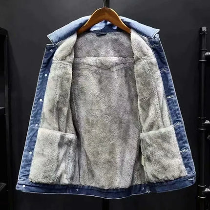 Winter velvet thickened denim jacket Korean style trendy men's versatile loose large size warm work jacket