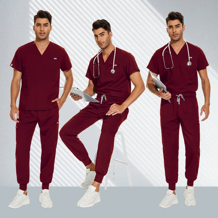 Hospital Doctor Nursing Set Unisex Wholesale Casual Jogger Suits Short Sleeved V-neck Tops Nurse Pants Pharmacy Medical Uniforms-KarWorkwear