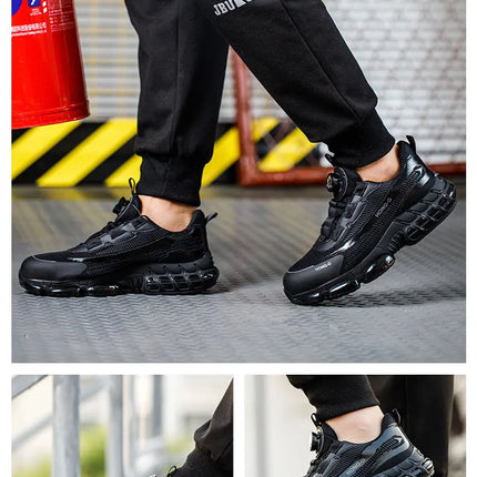 Rotating Button Men Safety Shoes Protective Sneakers Steel Toe Cap Anti-smash Work Shoes Fashion Indestructible Boots Security-KarWorkwear