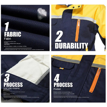 Mens Factory Work Shirt Uniform Long Sleeve Turn-Down Collar Workwear Motor Mechanic Repair Workshop Two-pocket T-shirts Tops-KarWorkwear
