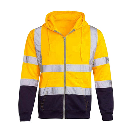 Reflective Hoodie Reflective Strip Men's Hoodie Coat with Drawstring Closure for Outdoor Work Safety Warm Cold-proof Overalls