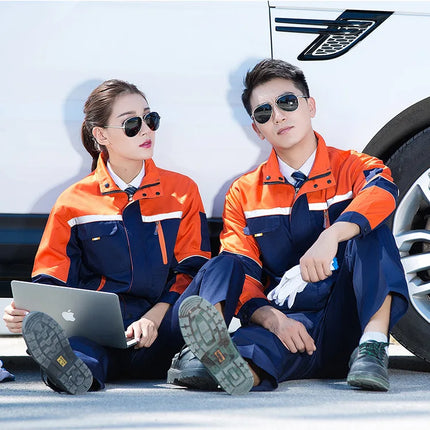 Mens Factory Work Shirt Uniform Long Sleeve Turn-Down Collar Workwear Motor Mechanic Repair Workshop Two-pocket T-shirts Tops-KarWorkwear