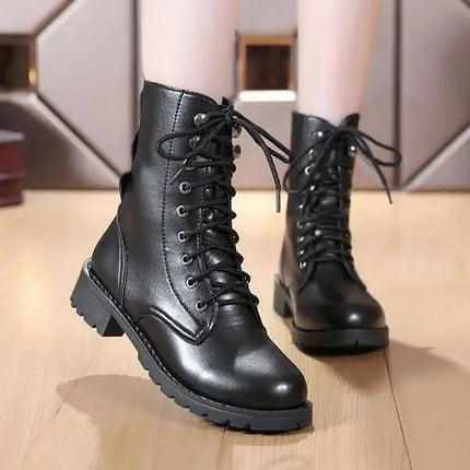 Ladies Boots Elegant with Low Heels Footwear Biker Shoes for Women Mid Calf Black Work Half High Gothic Boot Goth Gyaru Y2k Hot-KarWorkwear
