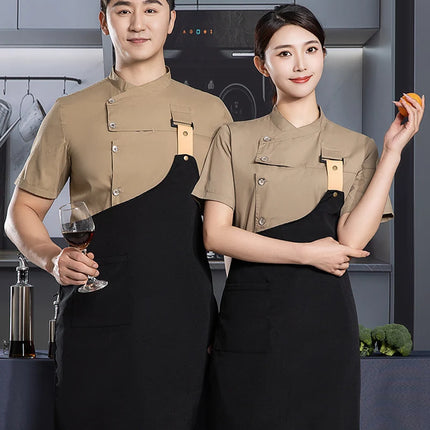black chef uniform Chef Jacket Short Sleeve Cook Coat Chef T-shirt Baker Work Uniform Waiter Restaurant Hotel Clothes women Logo-KarWorkwear