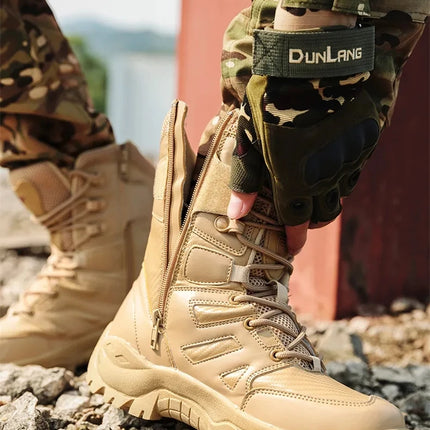 High Quality Men's Brand High-Top Leather Boots Breathable Desert Combat Men's Boots Outdoor Shoes Non-slip Hiking Ankle Boots