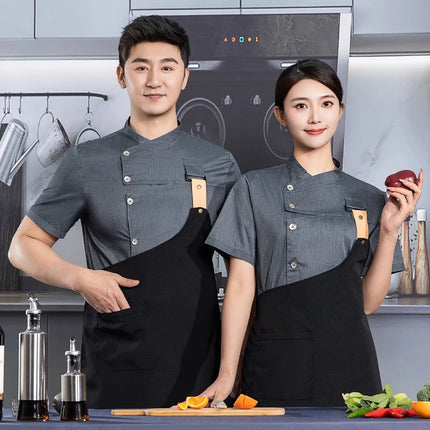 black chef uniform Chef Jacket Short Sleeve Cook Coat Chef T-shirt Baker Work Uniform Waiter Restaurant Hotel Clothes women Logo-KarWorkwear