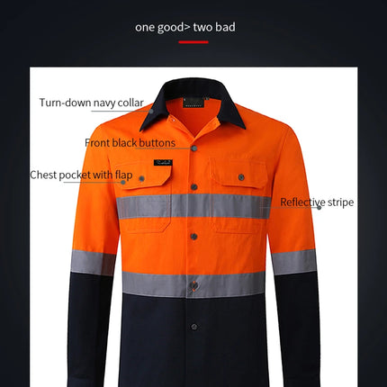 Hi Vis Reflective Shirt Men Hi Viz Reflective Polo Long Sleeve with Pockets Work Safety Polo Shirt