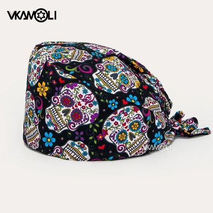 Skull pattern Scrubs hat Wholesale Fashion Breathable Scrub Cap Unisex Health service Workers adjustable caps nursing hat-KarWorkwear