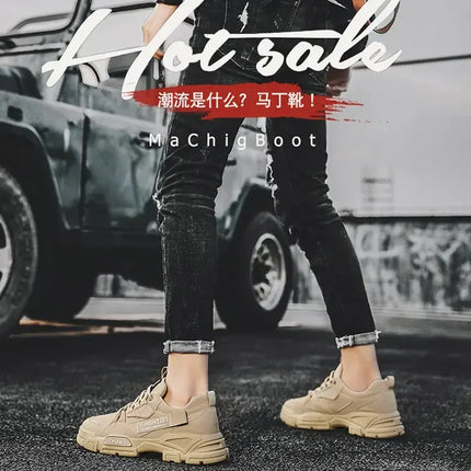 Men's Work Boots with PU Leather Are Versatile Trendy High-quality Comfortable and Feature A Retro Style with Round Toe