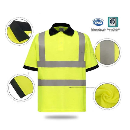 Hi Vis Short Sleeve Polo Short Safety Polo Shirt Navy Yellow Orange High Visibility Reflective Work Shirts