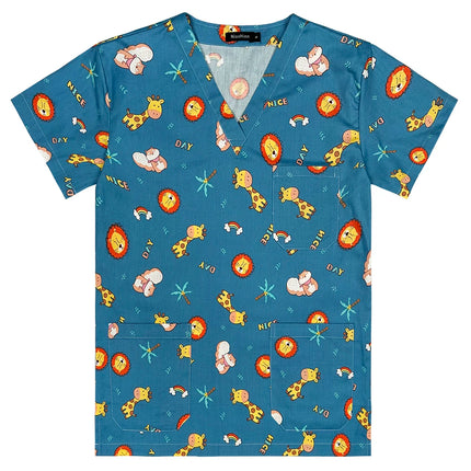 Niaahinn Gray Owl Printing Spa Uniform Women Beauty and Health Scrub Tops Beauty Salon Work Uniform Beauty Salon Scrubs Workwear-KarWorkwear