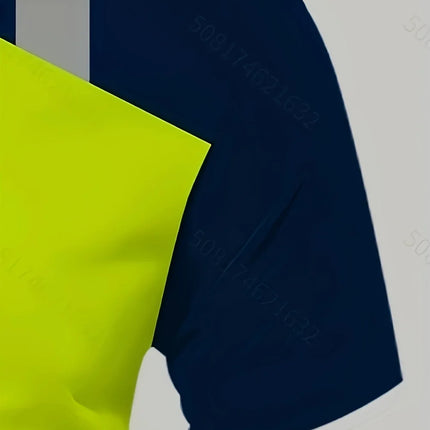 Men's 3D Digital Printed Workwear T-Shirt Yellow and Navy Contrast Design Breathable Fit Casual Shirt for Work and Daily Wear
