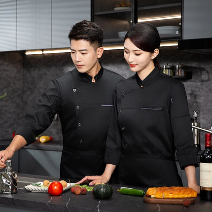 Men chef jacket with apron Long Sleeve Chef uniform Restaurant Cook Coat Chef T-shirt Work Uniform Hotel Clothes Logo women-KarWorkwear
