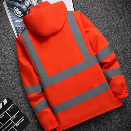 Men's Work Jacket with Reflective Stripes, Custom Logo Available, Casual Autumn Winter Coat for Men