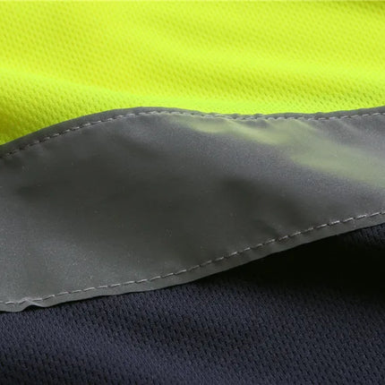 ANSI Class 2 Hi Vis Shirts Yellow Navy Long Sleeve Reflective Polo Shirt Safety Work Shirt for Construction Men