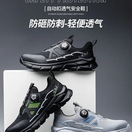 Rotating Button Men Shoes Security Sneakers Steel Toe Shoes Puncture-Proof work Shoes Anti-smash Sport Safety Shoes Protective-KarWorkwear