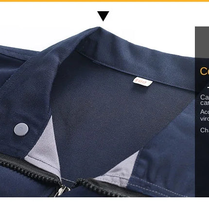 Mens Factory Work Shirt Uniform Long Sleeve Turn-Down Collar Workwear Motor Mechanic Repair Workshop Two-pocket T-shirts Tops-KarWorkwear
