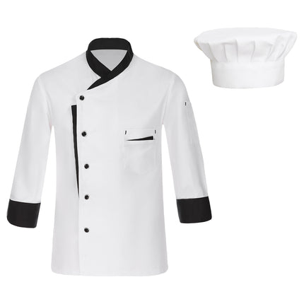Unisex Mens Womens Chef Jacket Long Sleeve Contrast Color Coat Restaurant Kitchen Cooking Apparel Work Wear Uniform with Hat-KarWorkwear