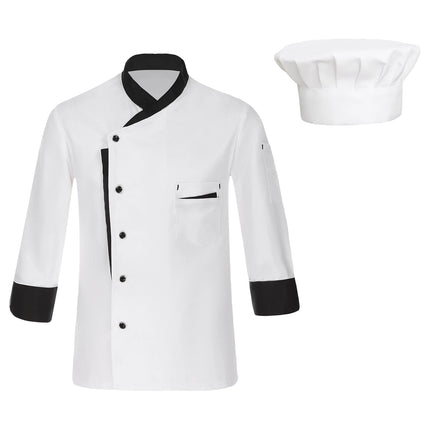 Unisex Mens Womens Chef Jacket Long Sleeve Contrast Color Coat Restaurant Kitchen Cooking Apparel Work Wear Uniform with Hat-KarWorkwear