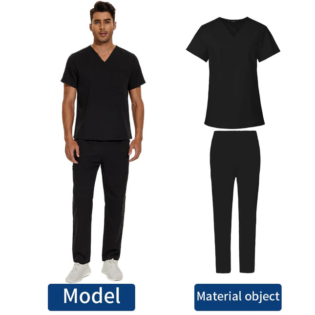 Short Sleeve Mens Scrub Uniforms Doctor Overcoats Dentist Set Medical Tops Pants Man or Women Nurse Work Wear Lab Pharmacy Gown-KarWorkwear
