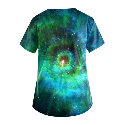 Casual Nurse Uniform Print Women Short Sleeve Tops V-Neck Blouse Shirt Pocket Beauty Care Scrub Uniforms Enfermera Mujer 2024-KarWorkwear