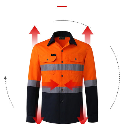 Hi Vis Reflective Shirt Men Hi Viz Reflective Polo Long Sleeve with Pockets Work Safety Polo Shirt