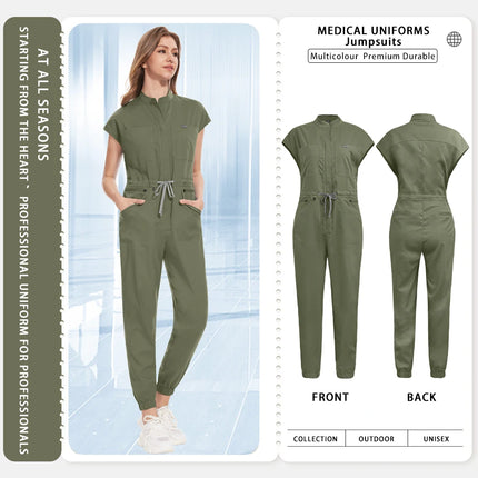 Wholesale Medical Nurse Uniforms Beauty Overalls Scrub Uniform Women Short Sleeve Jumpsuit Medical Hospital Clothing with Pocket