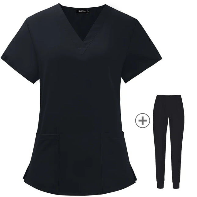 Hot Sales Nurse Uniform Women Short Sleeve Neck Tops Working Uniform Blouse Scrubs Workwear Nursing Women Scrubs Pants Elastic-KarWorkwear