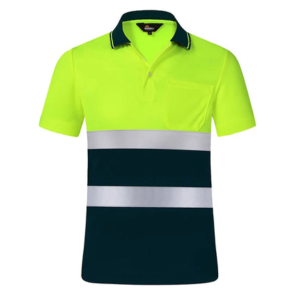 ANSI Class 2 Hi Vis Shirts Yellow Navy Long Sleeve Reflective Polo Shirt Safety Work Shirt for Construction Men