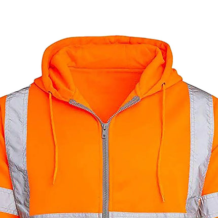 Men Reflective Stripe Hoodie Sweatshirt Long Sleeve Fitting Zipper Hooded Pullover Sanitation Workers Work Clothes Sweatshirt
