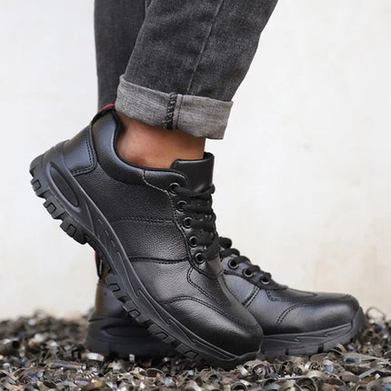 CHNMR New Water Proof Safety Shoes Men for Work Breathable Anti Smashing Sneaker For Men Blacke Leather Steel Toe Cap Sneakers-KarWorkwear