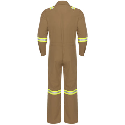 Mens Coveralls High Visibility Reflective Stripes Overalls Turn-Down Collar Long Sleeves Zipper Jumpsuits Work Mechanic Uniform