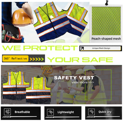 Mesh Safety Vest Customized Your Text Logo Reflective Motocycle Vest Hi Visibility Construction Work Uniform Security ANSI