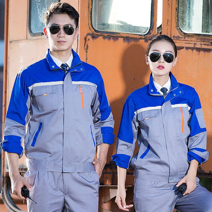 Mens Factory Work Shirt Uniform Long Sleeve Turn-Down Collar Workwear Motor Mechanic Repair Workshop Two-pocket T-shirts Tops-KarWorkwear