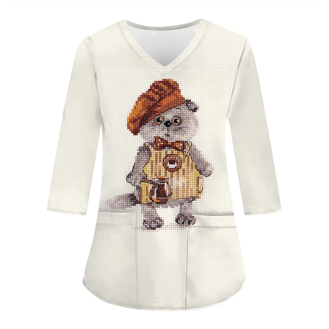 Women Medical Uniforms Christmas 3D Printing Long Sleeve Tops Fashion Hospital Working Scrubs Medical Supplies Nurse Nursing Clo-KarWorkwear