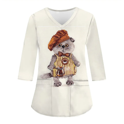 Women Medical Uniforms Christmas 3D Printing Long Sleeve Tops Fashion Hospital Working Scrubs Medical Supplies Nurse Nursing Clo-KarWorkwear
