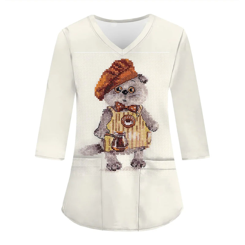 Women Medical Uniforms Christmas 3D Printing Long Sleeve Tops Fashion Hospital Working Scrubs Medical Supplies Nurse Nursing Clo-KarWorkwear